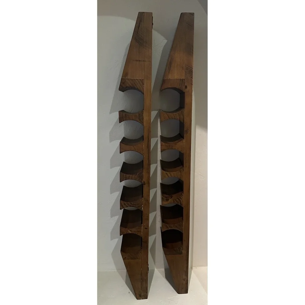 Wooden Wine Racks Bottle Wall Mounted Cellar Pine w/Walnut Stain Pair 12 Holders